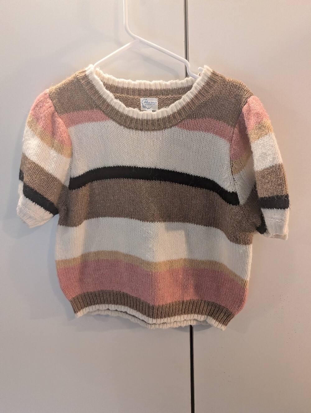 Blue Rain Cropped Striped Scoop-Neck Sweater in Cream, Brown & Pink